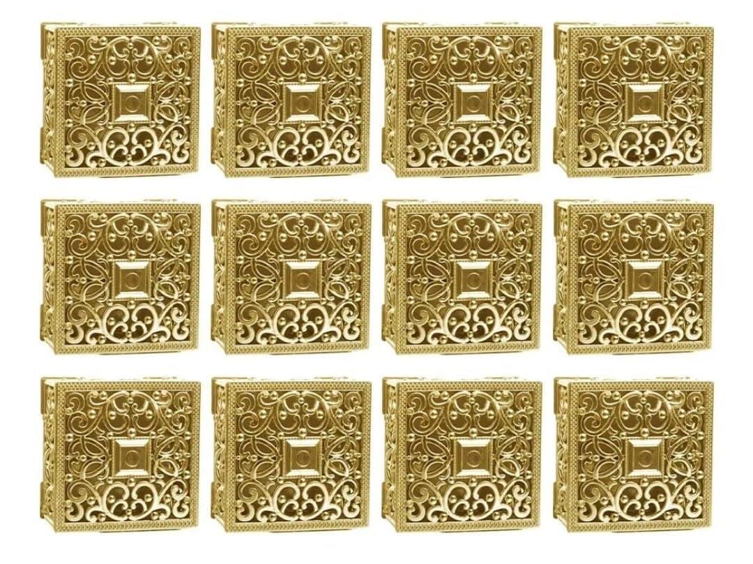VRB Dec Plastic 12 Pcs Chocolate Box/Wedding Organisers Storage Box Candy Jars Storage Boxes Gift Boxes For Wedding Baby Shower Christmas Birthday Party Dry Fruits (Pack Of 12 Pcs, Square Golden Box)