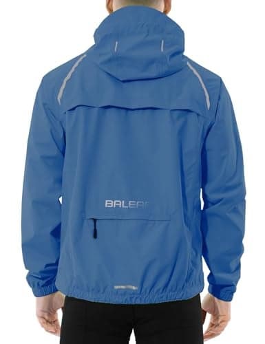 baleaf Mens Rain Jacket Waterproof Raincoat Windbreaker Gear Running Cycling Golf Coats Hood Lightweight Reflective Blue M