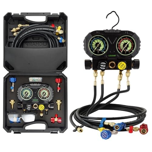 Lichamp HVAC Gauges with 5 FT Hoses, AC Manifold Gauge Set R134A R1234 R410A and R32 Refrigerant Gauges