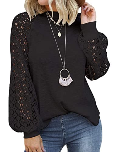 MIHOLL Womens Tops for Women Sexy Lace Sleeve Shirts Plus Size Tops (Black, XX-Large)