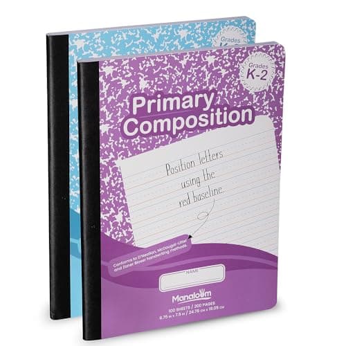 Manaloom Primary Composition Notebooks K-2-2 Pack, 200 Pages (100 Sheets) Primary Composition Notebook for Kids - 9-3/4 x 7-1/2 - Primary Ruled, 2 Pack
