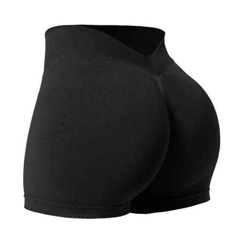 YEOREO Workout Scrunch Shorts Women V Back Gym Butt Lifting Liz High Waisted Seamless Shorts Black M