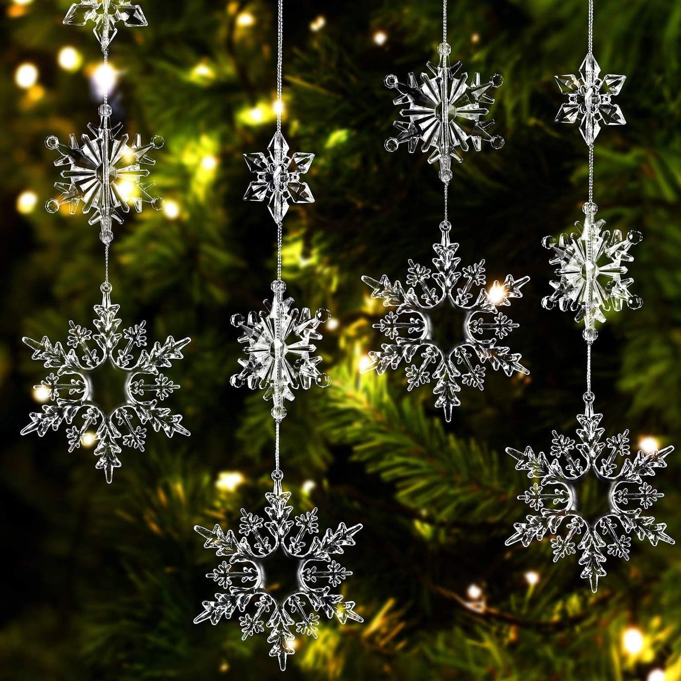 36 Pieces Plastic Crystal Snowflake Ornament Acrylic Xmas Snowflake for Christmas Winter DIY Decoration Assorted Sizes 173 4 Inches Clear