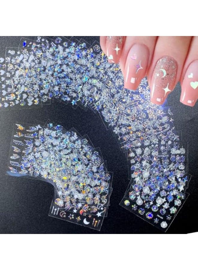 30 Sheets Aurora Nail Art Stickers Decals 3D Self Adhesive Flower Nail Stickers Aurora Moon Star Nail Decals for Nail Art Leaf Heart Nail Design for DIY Acrylic Nails Decoration Accessories for Women