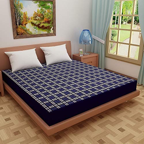 Lithara Water Proof Terry Cloth Printed Mattress Protector 78x72 Inch for King Size Bed | Water Resistant Fitted Mattress Cover (Blue_Pack of 1)
