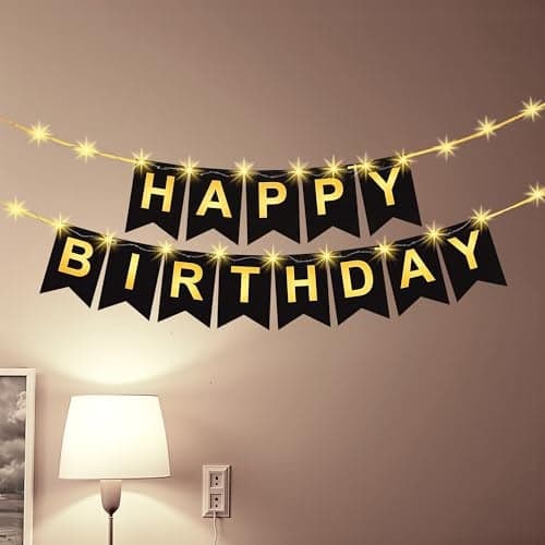 Party Propz Happy Birthday Banner Black – 2 Pcs Happy Birthday Wall Banner with Light | Happy Bday Paper Banners for Boys and Girls | Black HBD Banner for Kids (Cardstock)