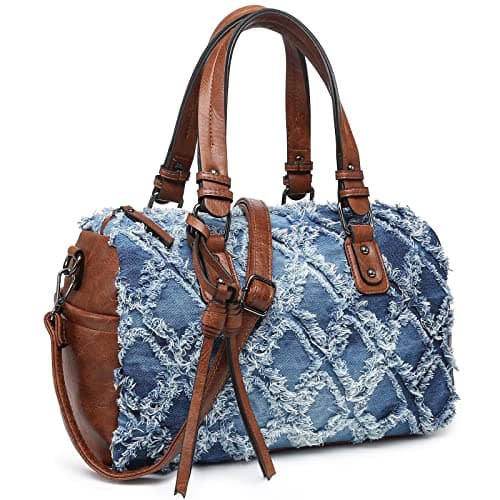 Dasein Women Soft Vegan Leather Barrel Bags Large Hobo Top Handle Work Totes Satchel Handbags Shoulder Purse (Denim blue)