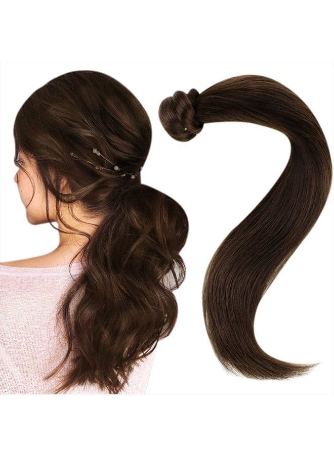 Dark Brown Ponytail Extension Human Hair Ponytail Extension Darkest Brown #2 Pony Tails Hair Extensions Human Hair Ponytail Extension 12Inch 70g