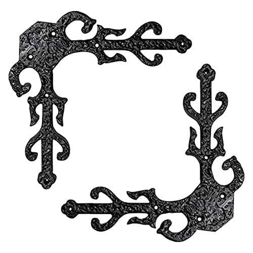 Adonai Hardware Gozan Decorative Antique Iron Dummy Corner Door Strap/L-Bracket (Supplied as 2 Pieces per Pack) - Black Powder Coated
