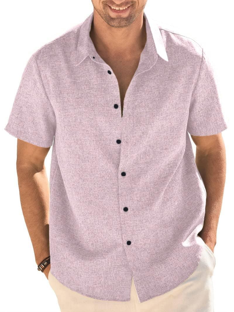 TOPLOT Men's Regular Fit Shirt | Stylish Casual Shirt | Features Modern Spread Collar and Short Sleeves | Clean Look | Versatile Easy Movement Fit | Casual & Office Wear (5260_S_Pink)