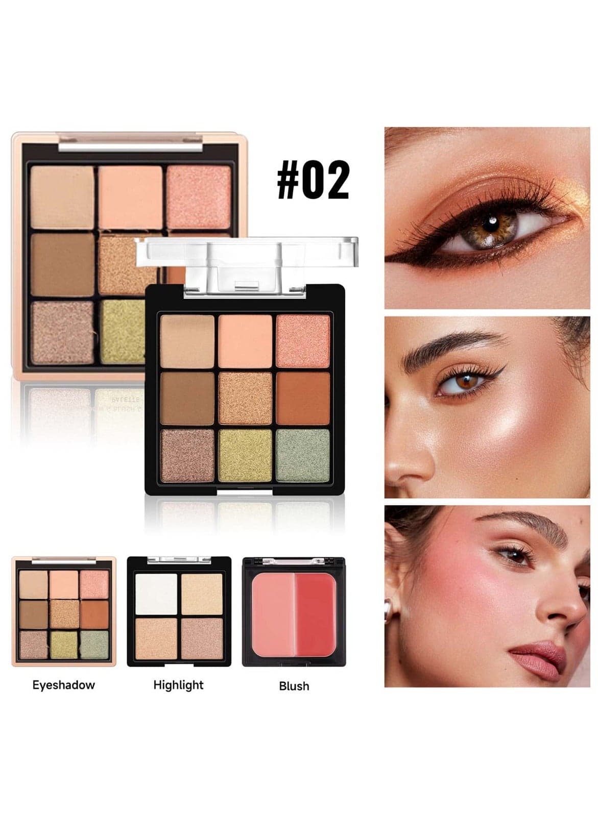 3-Layer Eyeshadow, Blush & Highlight Palette Shade #02