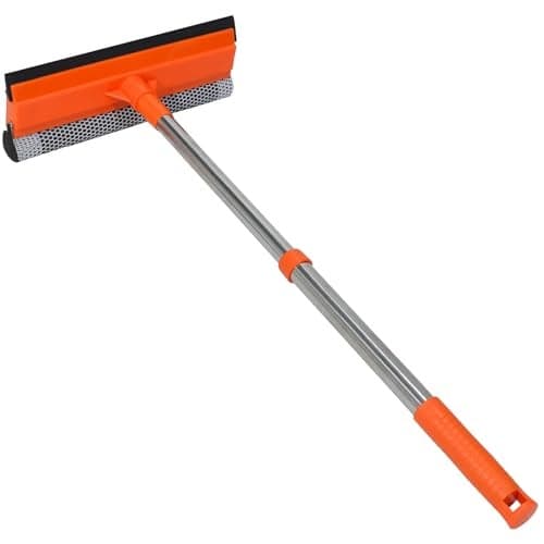 2 in 1 Car Windshield Squeegees with 153236 Retractable Stainless Steel Handle Windshield Cleaner Tool for Cars Trucks Glass Doors Shower Glass Outdoor Windows Orange