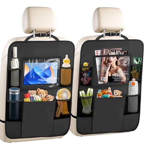 AXELECT 2 Pack Car Backseat Organizer with Touch Screen Tablet Holder,6 Storage Pockets Protectors Kick Mats,Car Back Seat Cover Protector Travel Accessories for Kids