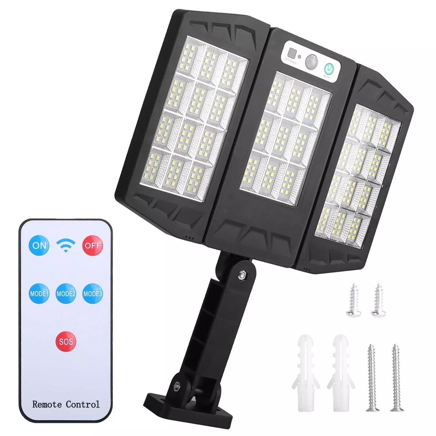 REMICH Solar Motion Sensor Light Solar Outdoor Light High Photovoltaic Efficiency IP65 Flexible COB Ultra Wide Lighting with Remote Control for Pathway Fence Garages Balcony 1Pcs Black