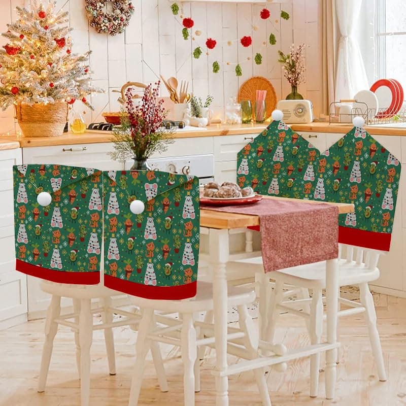 STITCHNEST SantaHat Chair Cover 4PCS Christmas Chair Covers,Christmas Decoration Santa Claus Hat Slipcover Xmas Chair Back Cover for Christmas Dinning Room Xmas Restaurant 5