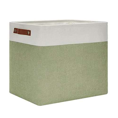DULLEMELO Large Storage Basket 17x12x15 Fabric Storage Organizer Basket for Storage Clothes Large Fabric Bin for Organizing Book Storage Bin with Handles for Storage Toy WhiteGreen