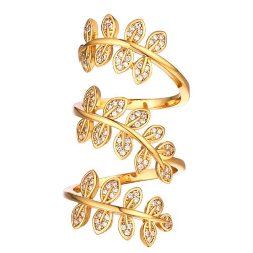 U7 Gold Statement Rings for Women,Adjustable Gold Leaf Ring Full Finger Ring,Dainty Cocktail Rings for Women