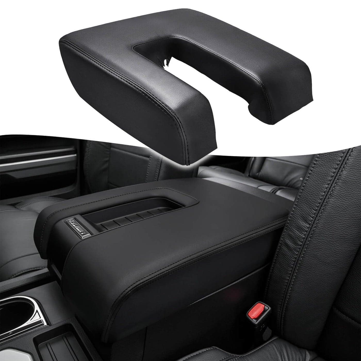 KBH Car Center Console Cover Replacement for Toyota Tundra 2014 2015 2016 2017 2018 2019 2020 2021 Vinyl Leather Armrest Uhpholstery AntiScratch Black Leather Part Only