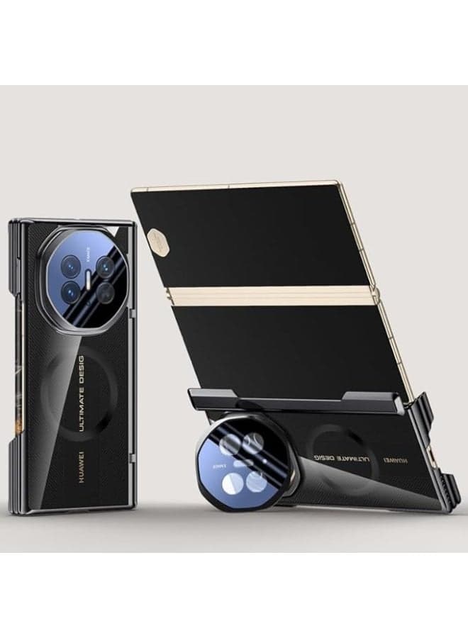 Magnetic Case for Huawei Mate XT/Huawei Mate XTs Ultimate Support Wireless Charging Metal Camera Lens Holder Hinge Protection Electroplated Transparent Cover