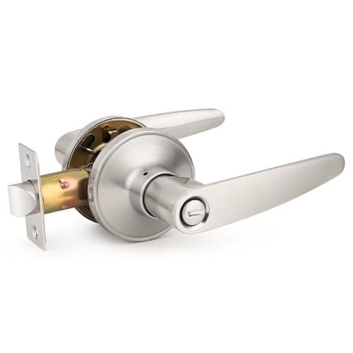 Probrico 8 Pack Privacy Door Levers Door Handles for Bedroom or Bathroom Keyless Leverset, Locked in Side Home/Office Door Lockset,Modern&Durable in Satin Nickel Door Hardware