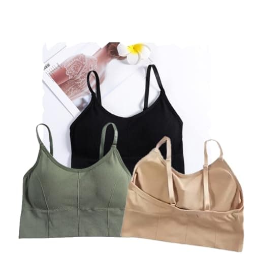 Acnos Black Green Beige Skin Women Cotton Padded Wire Free Sports Bra Fitness Yoga Gymwear Fashionable Lifestyle Outdoor Life Free Size Pack of 3