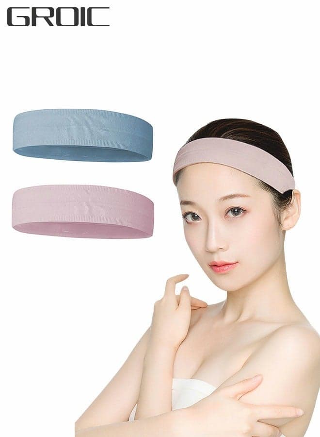 2PCS Women's Headbands Athletic Yoga Workout Sports Exercise Headband Elastic Non Slip Sweat Wicking Summer Cloth Hair Bands Plain Colors