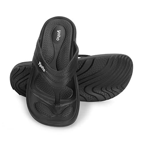 YOHO Drizzle Soft Slippers for Women, Mild Acupressure, Lightweight, Anti Skid & Slip, Diabetic Footwear for Woman, Home Wear Bathroom Chappal for ladies | Classic Black - UK 7