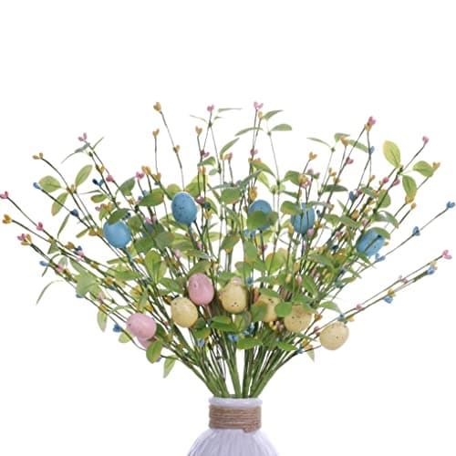 DIYFLORU Artificial Easter Flowers 6 Pack Easter Floral Stems 17 Inch Egg Picks with Berries for Vase Table Centerpiece Crafts Easter Decorations