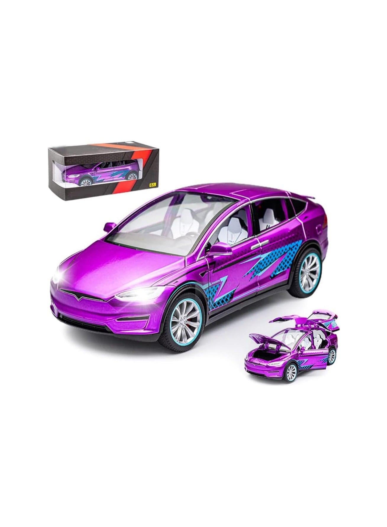 1:24 Model X - Purple Model Car Kids Diecast Toy Car, Pull Back Alloy Car With Light And Music, Great Gift For Boys And Girls.