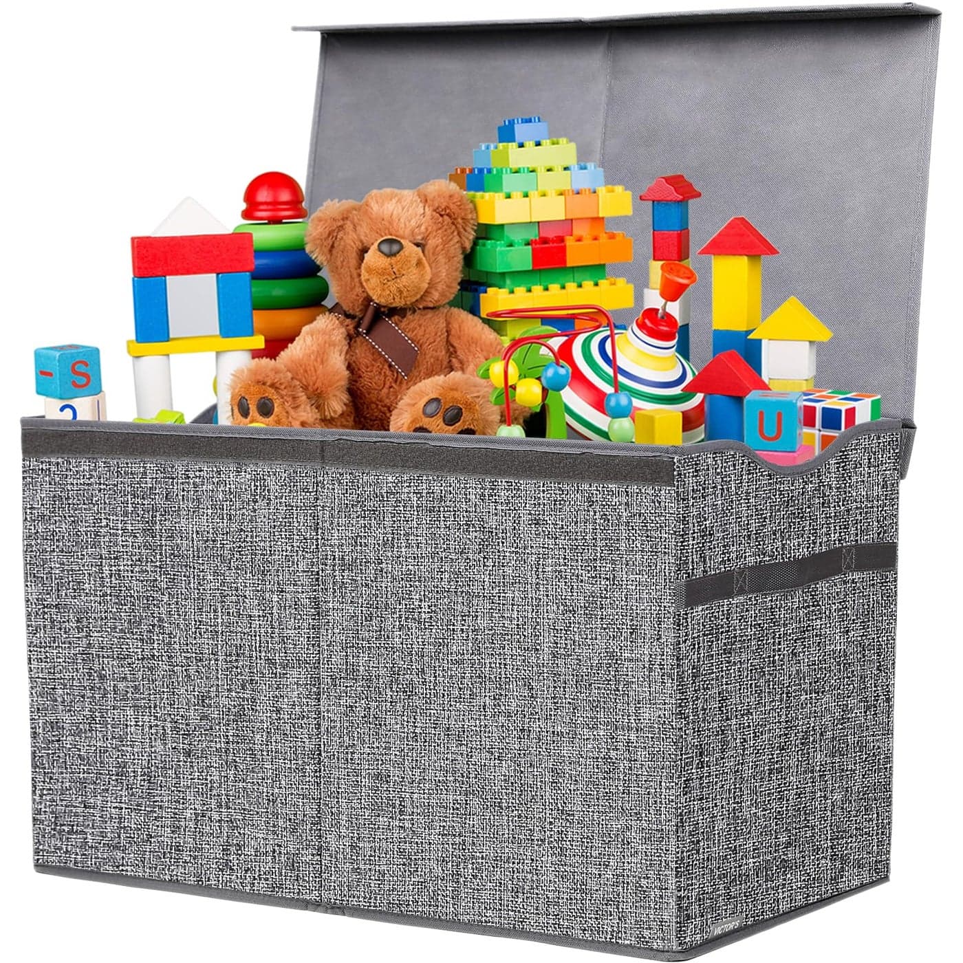YOLOXO Toy Box Chest Collapsible Sturdy Storage Bins with Lids Extra Large Kids Toy Storage Organizer Boxes Bins Baskets for Kids Boys Girls Nursery Room Playroom Closet Linen Gray