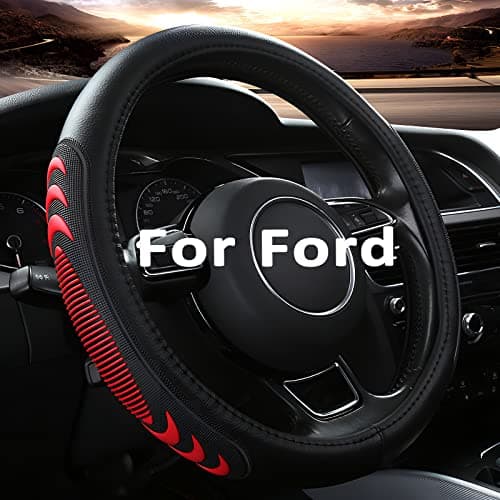 Yangday Leather Steering Wheel Cover for Ford F150 F250 F350, 15.5-16 inches Car Steering Wheel Cover with Anti-Slip Massage Particle (Red)