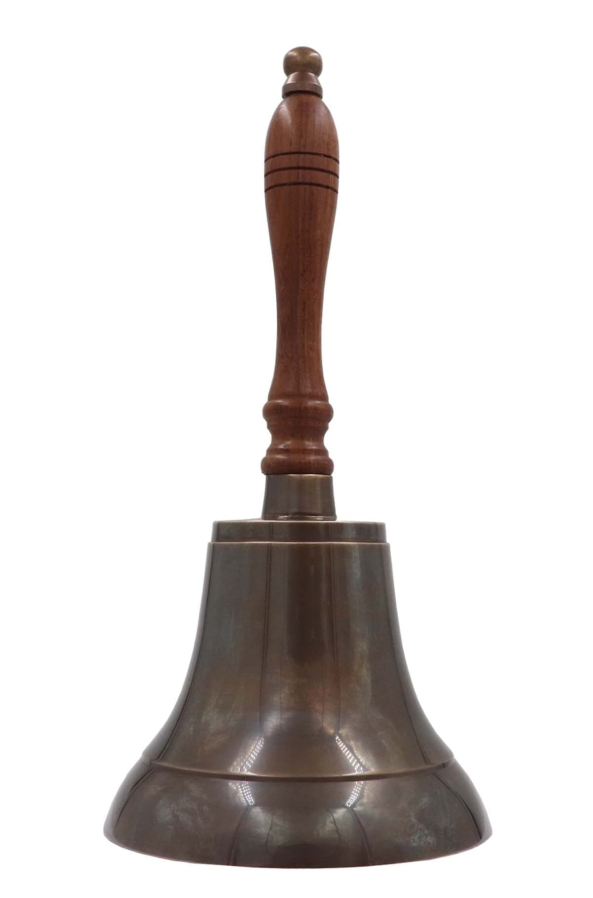 Large Heavy Solid Brass Loud Hand Call Bell for Weddings Christmas School 11H 5D Antique Brass by The Metal Magician