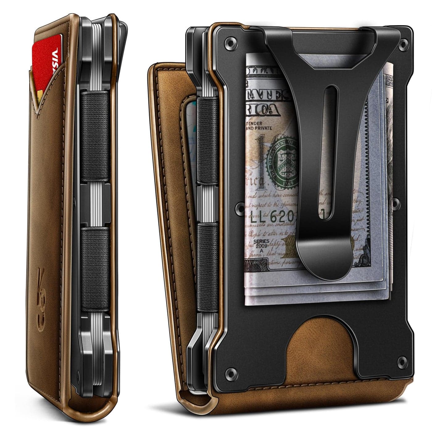 KEMISANT Men Wallet- Slim Wallet Money Clip For Gift Men in Front Pocket 12Cards-Metal Case with Magnetic Flip