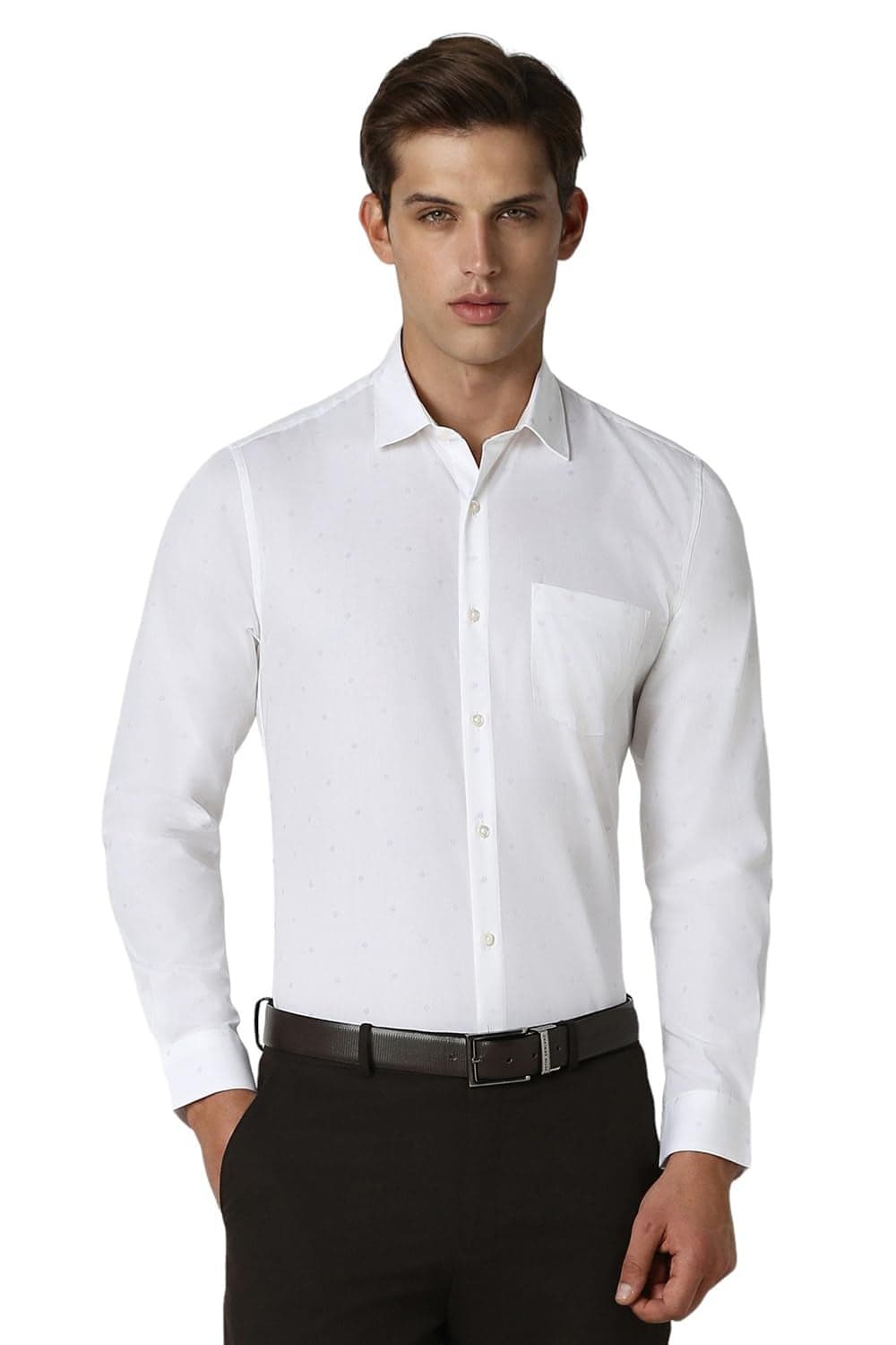 Peter England Men Cotton Slim Fit Small Ditsy Printed Full Sleeve Shirt White