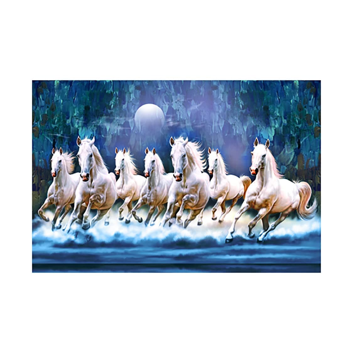 Dharvika Innovations Seven Running Horses Vastu Sparkle Coated Self Adhesive Waterproof Painting Vinyl Poster Without Frame 24 x 36 inch Design 1