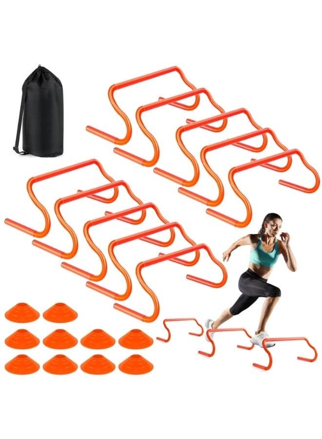 Agility Hurdles Training Equipment - 10 Speed Hurdles and 10 Soccer Cones with Carrying Bag for Soccer, Football, and Track Drills, Ideal for Athletes Speed and Agility Training