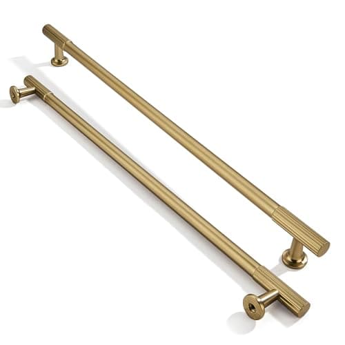 khtumeware 12 Inch Hole Center 2 Pack Brushed Brass Heavy Duty Solid Warm Brass Cabinet Pulls Kitchen Drawer Handles for Dresser cabinets cabinets