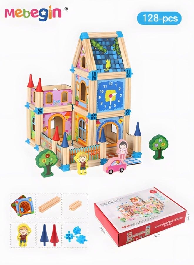 128PCS House Building Kit, Colorful Building Blocks Set, Montessori Preschool Toys, Creative Construction Toys, Fun Parent-child Toy, Easy to Install, Ideal Gift for Kids