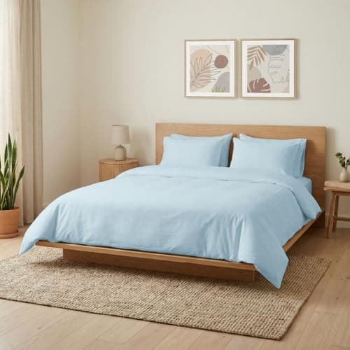 Blue Dahlia 100% Cotton, Single Bedsheet (90" x 100") +1 Pillow Cover, Percale Weave, 200TC Solid Premium Bedsheet, Colour: Blue