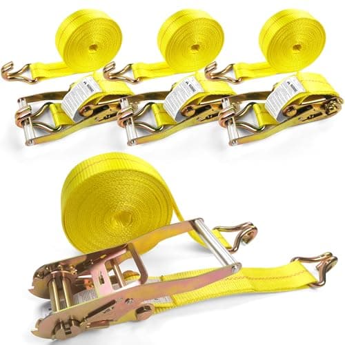 4 Pack 2" x27' Ratchet Strap Tie Down 10000lbs J Hook,Heavy Duty Tie-Down Ratcheting Cargo Truck Straps Wire Hook Ends, J-Hook Ratchet Strap TieDowns KJE