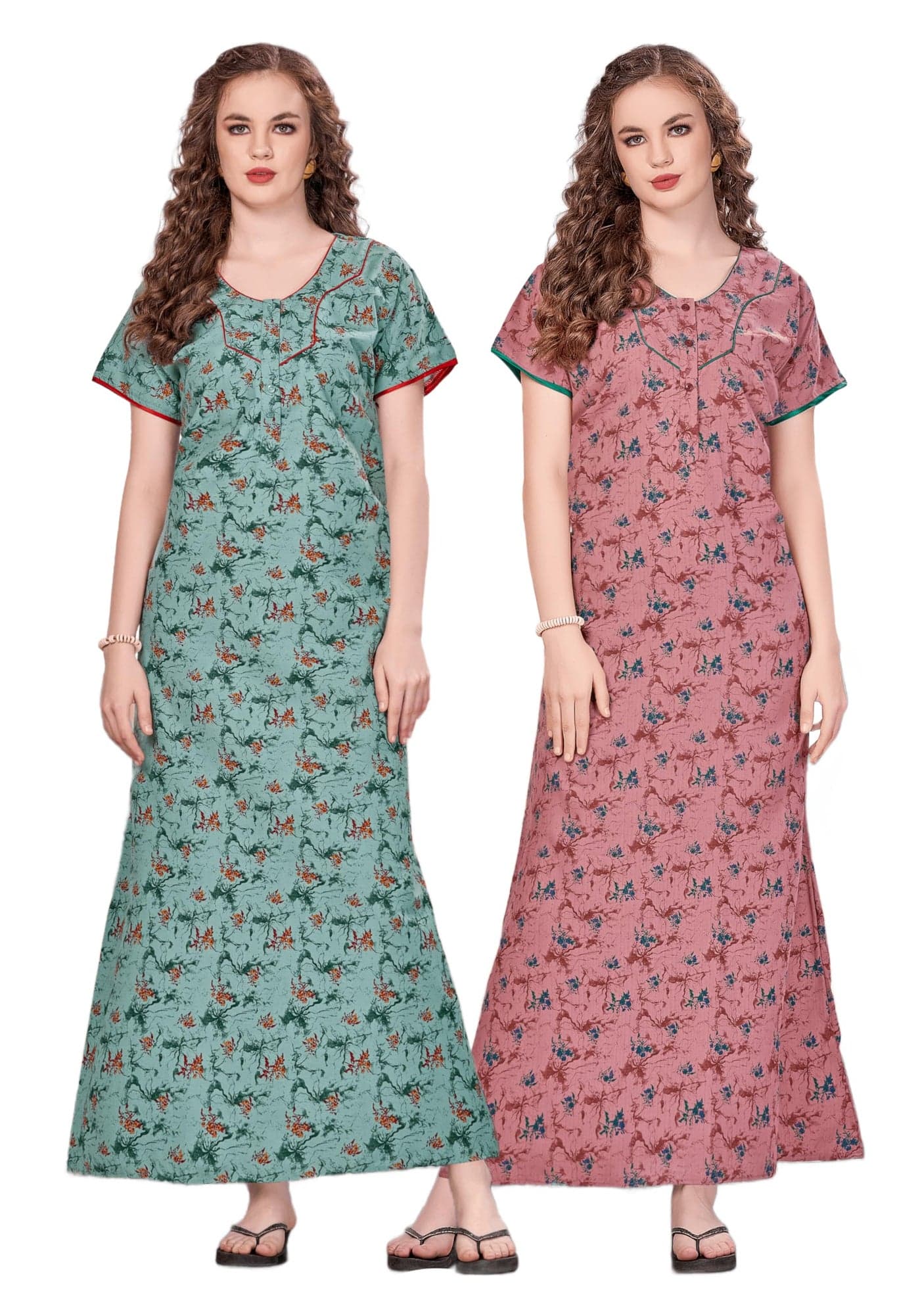G4Girl Women's Pure Cotton Regular Rajasthani Gown Jaipuri Gown Maxi Gown with Pocket (Combo of 2)