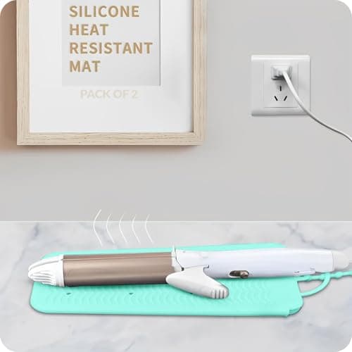 LivingBasics 2 Pieces Hair Straightener Silicone Pouch/Straightener Cover Pouch/Heat Resistant Pad for Curling Iron/Styling Pad/Bag for Crimper (Mint Green)
