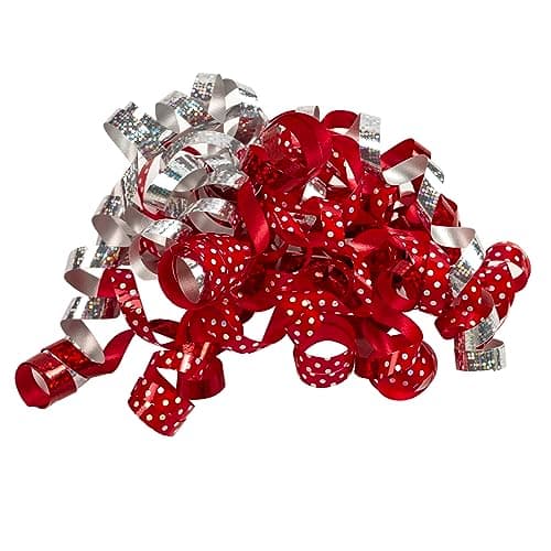 WRAPAHOLIC 12Count Christmas SelfAdhesive Curly Bows Gift Wrap Accessory RedSilverPolka Dots Curly Bows Perfect for Christmas Holiday Birthday Party Favors Decorations