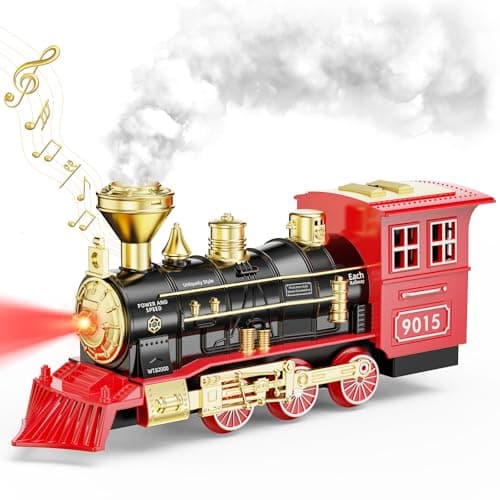 Hot Bee Train Toys Train Steam Locomotive Engine Toy, Smoke, Lights & Sounds, for 3 4 5 6 7+ Year Old Kids