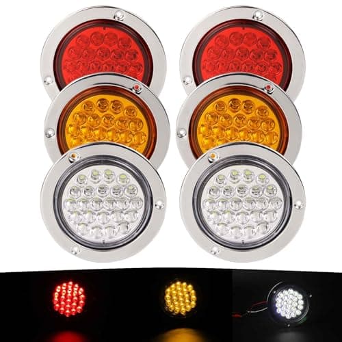 NEW SUN® High Visible 4" Round Trailer Tail Lights, Super Bright 24 LED 12V Grommet & Plug Includeds, Compatible with Jeep, Trucks, RV, 6 Pcs Kit Pack (2 Amber 2 Clear 2 Red)