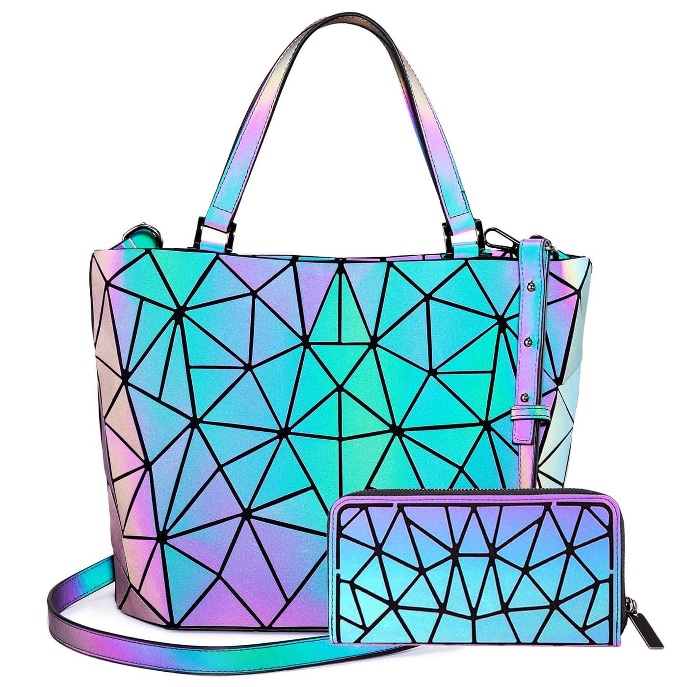LOVEVOOK Geometric Luminous Purses and Handbags for Women Holographic Reflective Crossbody Bag Wallet