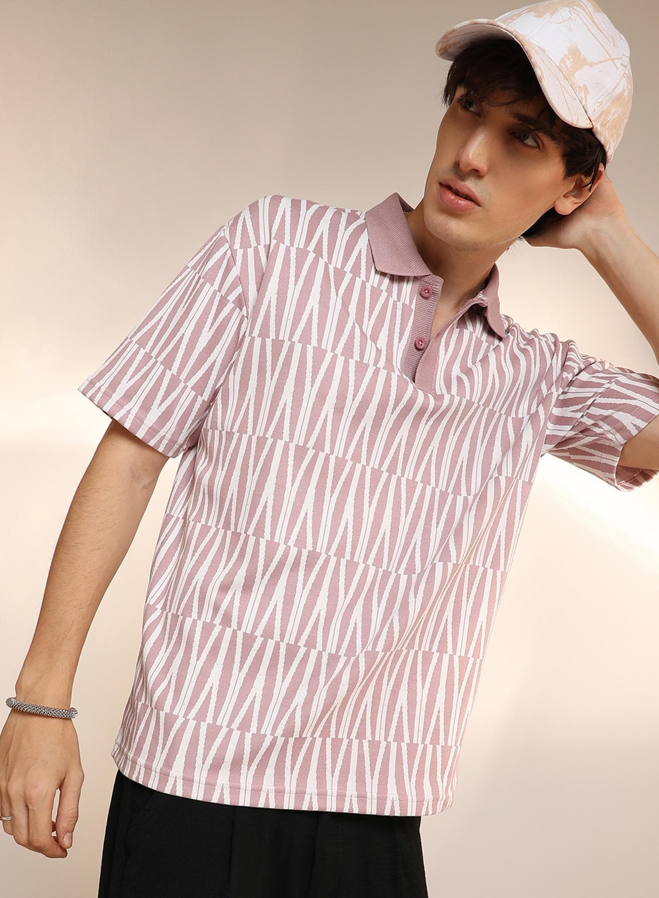 Men's Rouge Pink Veined Polo T-Shirt