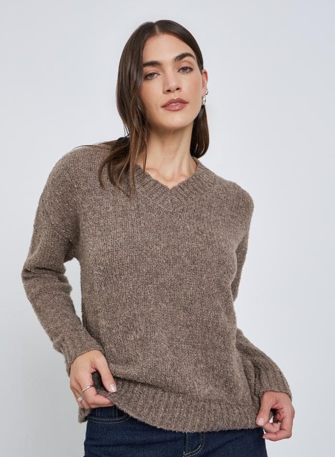 Styli Brown Relaxed Fit Multi Yarn Sweater