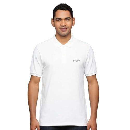 playR Men's Adult Lifestyle Solid Base Polo T-Shirt - DRIVENT Lightweight, Breathable Polo Neck Tee for Training, Sports, Office, Travel, Gym Comfortable All Season White