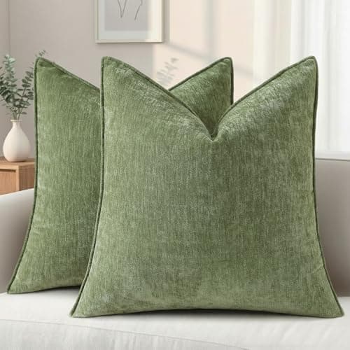 decorUhome Summer Couch Euro Sham Throw Pillow Covers 24x24 Set of 2 Decorative Soft Velvet Modern Cozy Chenille Pillow Cases with Elegant Design for Sofa Bed Living Room Home Decor Olive Green